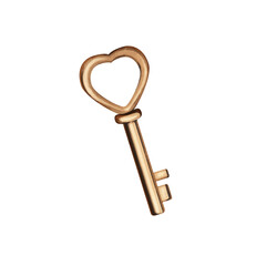 Golden key in the shape of a heart. Watercolor isolated illustration. Metal master key for opening locks. The concept of love and hope. For the design of wedding invitations and love letters