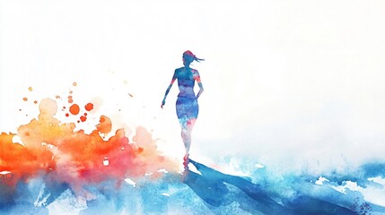 Abstract Watercolor Painting of Woman Walking, Symbolizing Hope, Freedom, and Inspiration