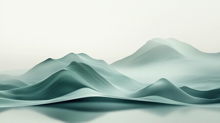 Abstract gray fog forms soft mountain-like shapes in a serene landscape. Generative AI