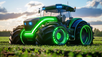 Obraz premium Autonomous Tractor with Artificial Intelligence: Digital Transformation in Agriculture 4.0 and Smart Farming