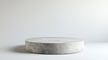 Minimalist Concrete Round Pedestal on White Background