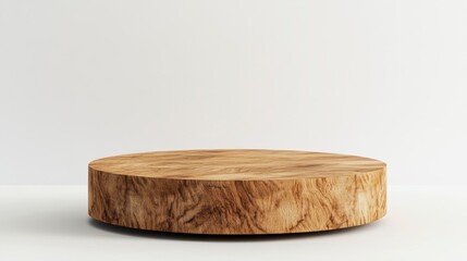 Minimalist Wooden Round Display Platform on White Background
