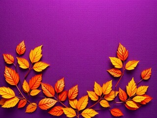 Fototapeta premium Dry orange metallic leaves arranged in a pattern on a deep violet background, design, colorful