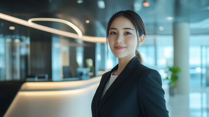 高層オフィスビルの受付女性