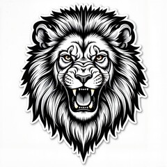 Fototapeta premium Black and White Lion Portrait Line Art, Modern Wildlife Print for T-Shirt