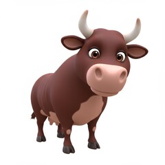 Fototapeta premium The image is a 3D rendering of a cute bull on a white background