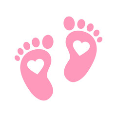 Baby girl footprints with heart icon
