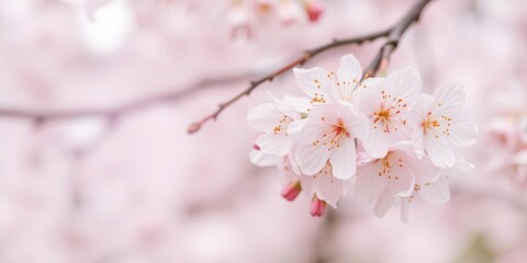Fototapeta premium Pink sakura petals falling gently on a soft pastel background, sakura, floral