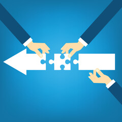 Teamwork working together to success, cooperation or team building collaborate to solve problem, partnership, help and support, business people colleagues help work together to connect jigsaw puzzle.
