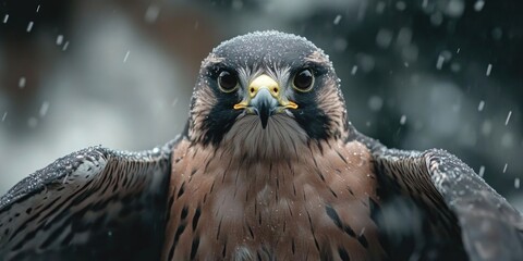 Bird of prey on snowy ground