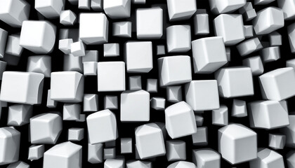 Create a wallpaper banner featuring randomly shifted white cubes Leave ample copy space for text or other content