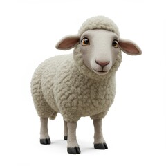 Fototapeta premium The image is a 3D rendering of a cute sheep on a white background