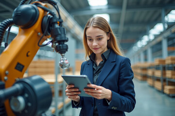 Businesswoman Using Tablet in Warehouse Environment