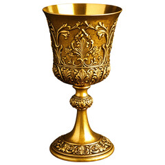 antique golden chalice with a rustic look isolated on transparent background