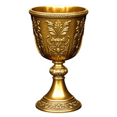 antique golden chalice with a rustic look isolated on transparent background