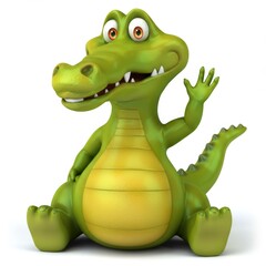 Fototapeta premium The image is a 3D rendering of a side view realistic style alligator on a white background, looking directly at the camera with a playful and curious expression.