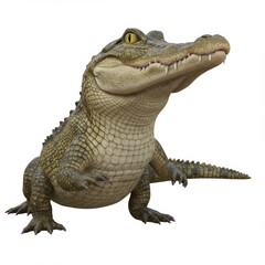Naklejka premium The image is a 3D rendering of a side view realistic style alligator on a white background, looking directly at the camera with a playful and curious expression.