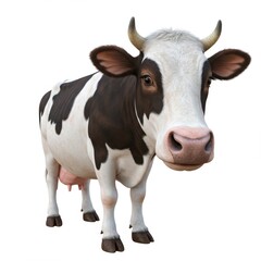 The image is a 3D rendering of a side view cute cow on a white background