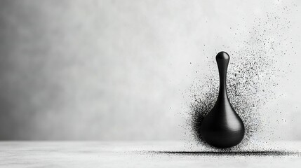   A monochromatic snapshot of a water droplet resting atop a flat surface against a muted gray backdrop