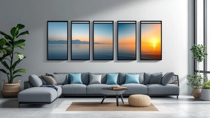 Panoramic Collage Mockup with 8-Part Frame