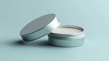 Beauty Product Mockup: Empty Round Tin Container for Lip Balm on Light Gray Background with Space for Branding and Customization