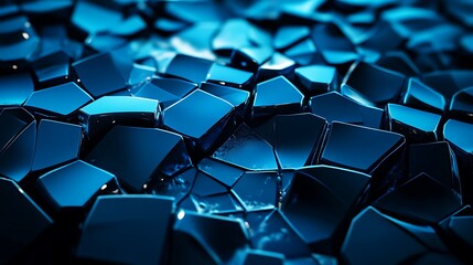 Fototapeta premium Abstract shattered blue blocks. Concept of technology, destruction, and innovation.