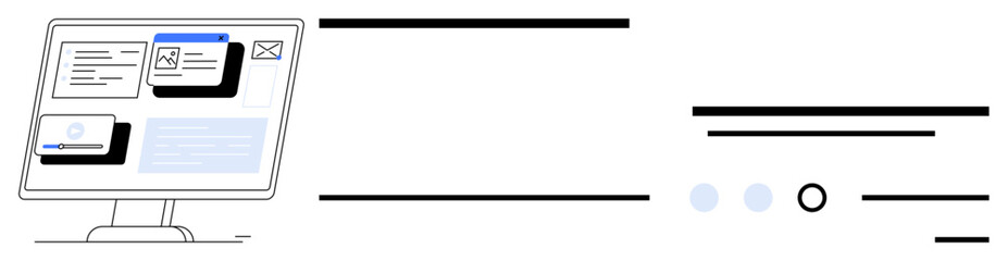 Desktop computer monitor showing an interface with email notifications, task management, calendar events, and messages. Ideal for productivity tools, business communication, project management apps