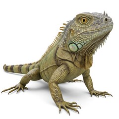 Obraz premium A realistic 3D rendering of an iguana looking at the camera on a white background