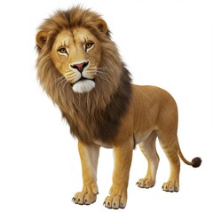 Obraz premium A realistic 3D rendering of a lion looking at the camera on a white background
