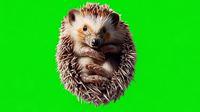 Adorable hedgehog on chroma key green background for seamless editing