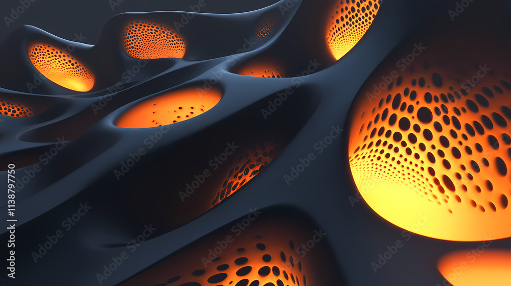 Wall mural Abstract glowing textured surface with holes. Cavernous. Illustration