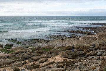 Colares, Portugal - November 10, 2024: Praia das Macas near village Pinhal da Nazare. Panoramic view of Praia das Macas in the summer.Praia das Macas or Apple Beach