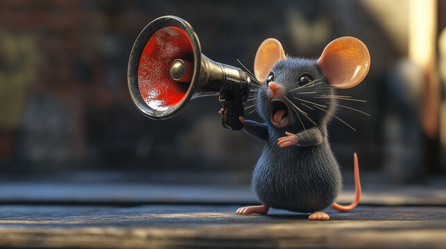 Cute Mouse Announcing Big News with Megaphone