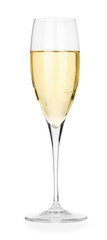 Champagne in glass isolated on white. Sparkling wine