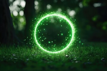Glowing Green Circle on Grass