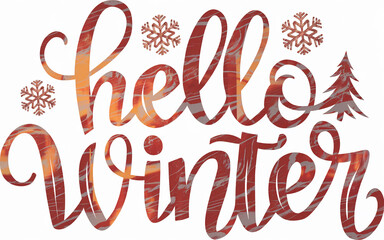 Red Hello Winter Greeting with Snowflakes