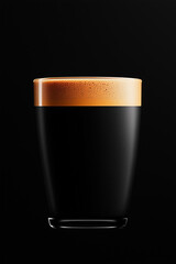Black Coffee in Transparent Glass Mug on Dark Background