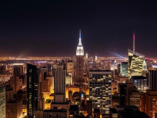 Fototapeta premium A modern, luxury apartment unit in a high-rise condominium building surrounded by city skyline views, modern, highlighted