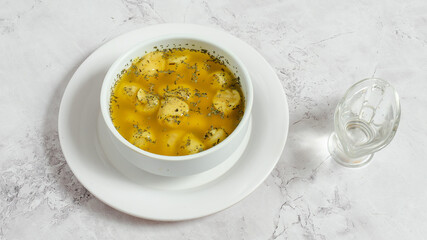 Dushpere - Azerbaijani dumplings soup bowl
