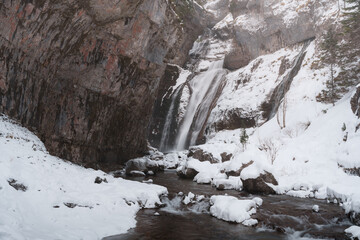 Frozen Waterfall in Ordesa Valley, Pyrenees, Spain – Majestic Winter Landscape