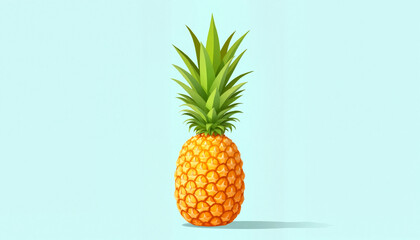 Fototapeta premium Fresh pineapple with green leaves on blue background