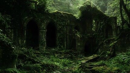 Naklejka premium Old overgrown ruins being reclaimed by nature