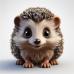 Obraz premium 3D-style baby hedgehog clipart with oversized eyes, tiny paws, and a fluffy spiky coat, isolated on a white background