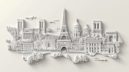 Fototapeta premium Artistic Map of France Highlighting Notable Landmarks