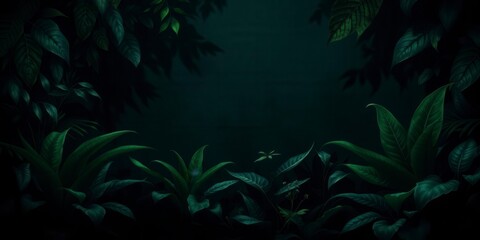Dark, moody pattern featuring exotic leaves in a jungle-like setting, ominous, plants, shadowy