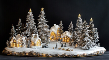 Enchanting Snow Village Christmas Scene  Illuminated Houses  Snowy Trees  Festive Decor