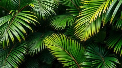 Lush and vibrant tropical palm leaves against a clear blue sky, tropical paradise, palm leaves, tropical background