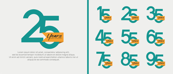 anniversary logotype set. vector design green color with orange ribbon can be use for celebration event