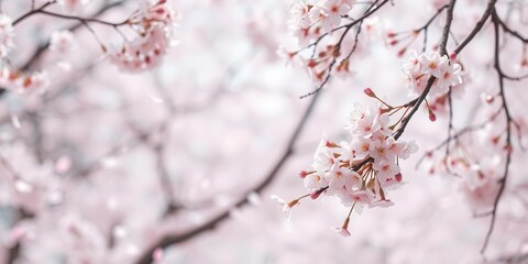 Obraz premium Pink sakura petals gently falling over a blurred background, Japanese, falling, soft