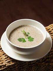 Creamy mushroom soup bowl